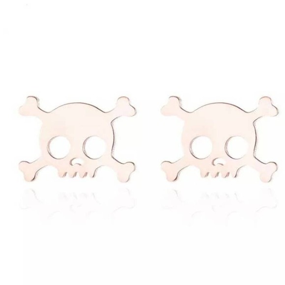 ROSE Gold Skull and Crossbones Earring Pair - Picture 1 of 8
